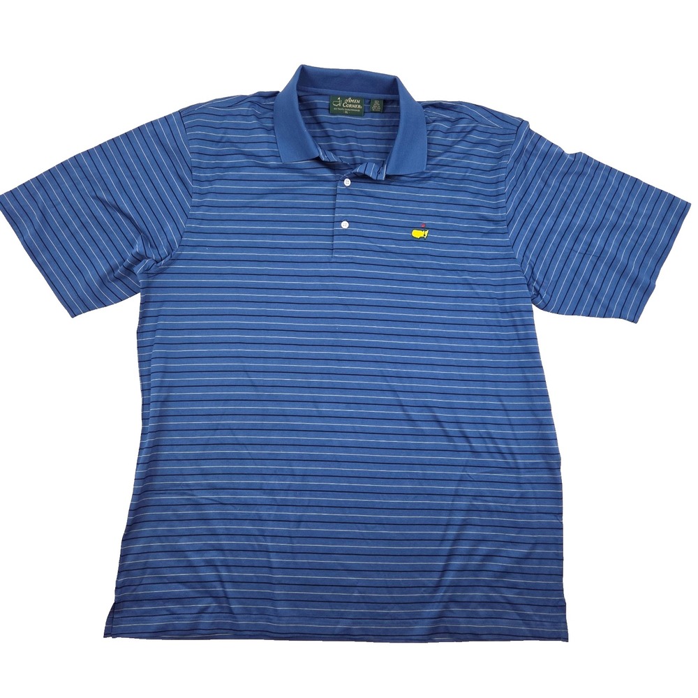 AMEN CORNER Men's Blue Striped Polo Shirt Sz XL Pima Cotton Golf The Masters EUC